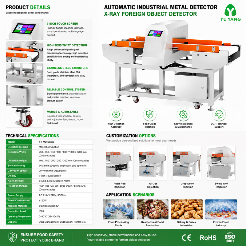 Máquina detectora de metales industrial automática para la industria alimentaria Sistema de detección de metales en cintas transportadoras