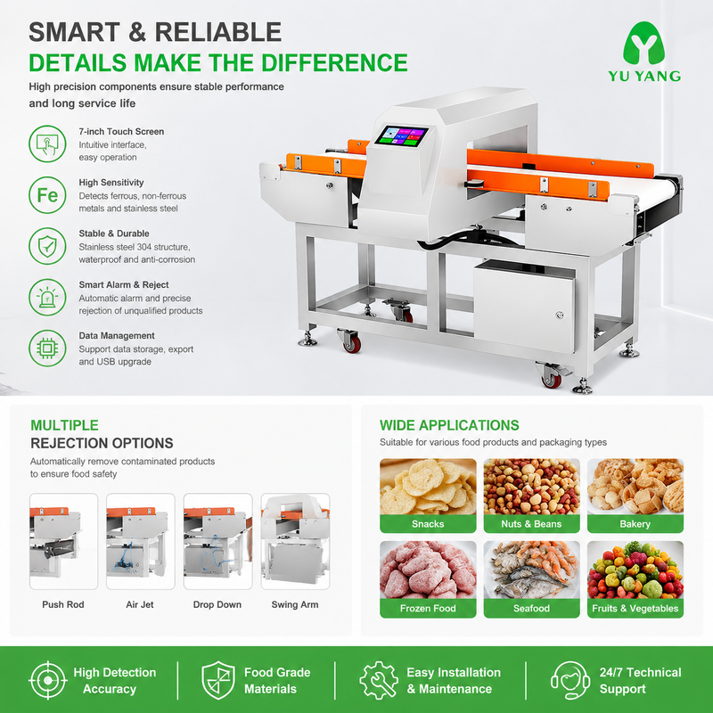 Máquina detectora de metales industrial automática para la industria alimentaria Sistema de detección de metales en cintas transportadoras