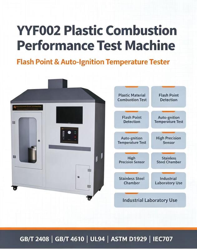 Probador de inflamabilidad de plásticos con UL94 ASTM D1929 Normas IEC707 para ensayos de punto de inflamación y temperatura de autoignición con flujo de aire ajustable y precisión de ±1 °C
