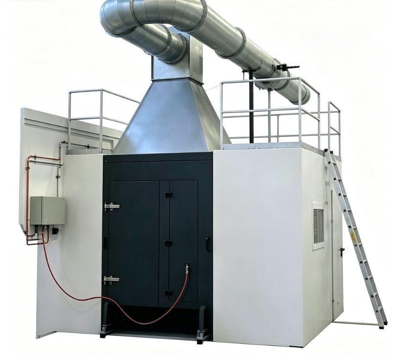 Aparato de prueba de artículo único en combustión conforme a EN 13823 con quemadores de propano de 31 kW y medición de densidad de humo integrada